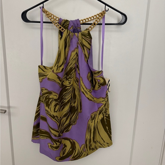 MILLY Silk & Gold Chain Halter Top - Picture 2 of 4